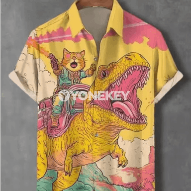 Erkekler üçin retro pişik suratly ýazky gysga ýeňli köýnek