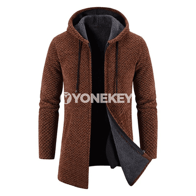 Erkekleriň gyş köýnek-paltosy, ýyly kapşonly fermuarly penjek