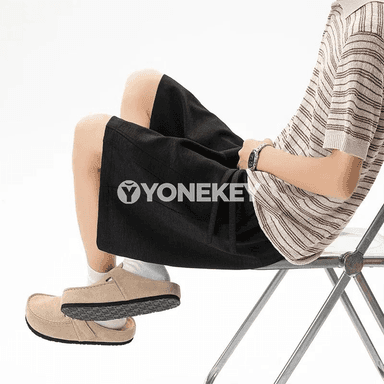 Erkekler üçin ýeňil ýazki linen görnüşli giň bermuda şortikler