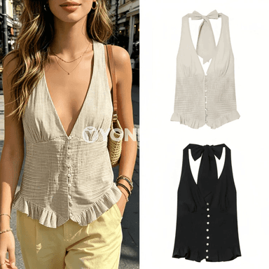 Zenanlar üçin zolakly halter boýun top, ýaz-tomus, slim fit