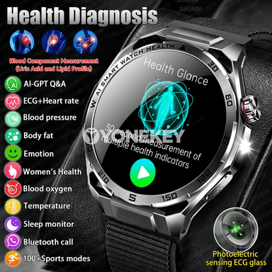 AI ECG saglygy gözegçilik edýän akylly sagat, 1.53" AMOLED, Bluetooth jaň
