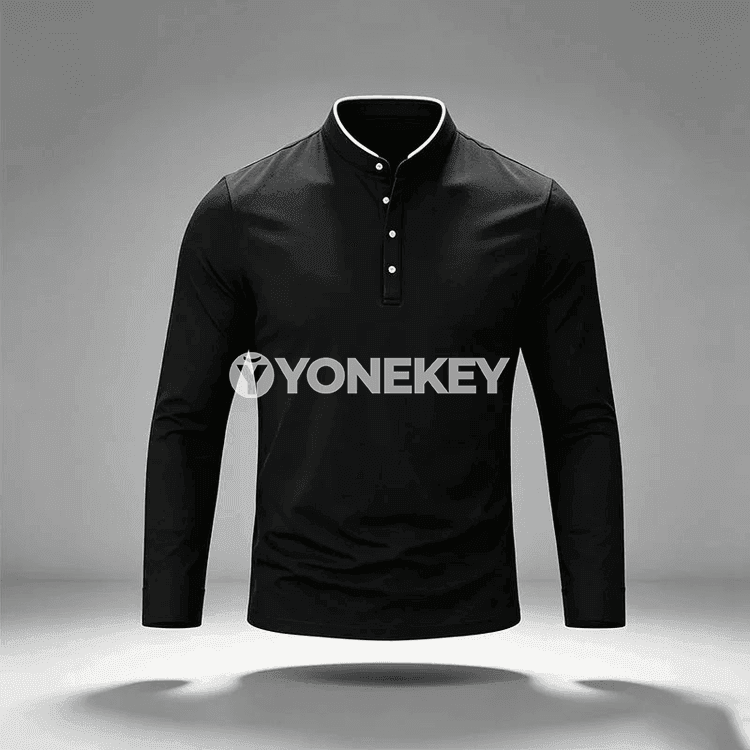 Erkekler üçin dik boýunly uzyn ýeňli polo köýnek, rahat fit