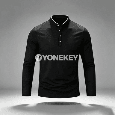 Erkekler üçin dik boýunly uzyn ýeňli polo köýnek, rahat fit
