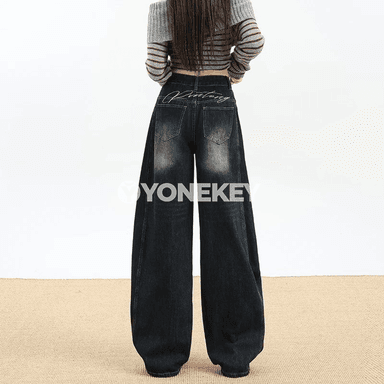 Zenanlar üçin ýokary belli giň göwrümli rahat jeans jalbar