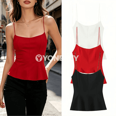 Zenanlar üçin ýazky camisole top, açyk arka, ýeňil stil