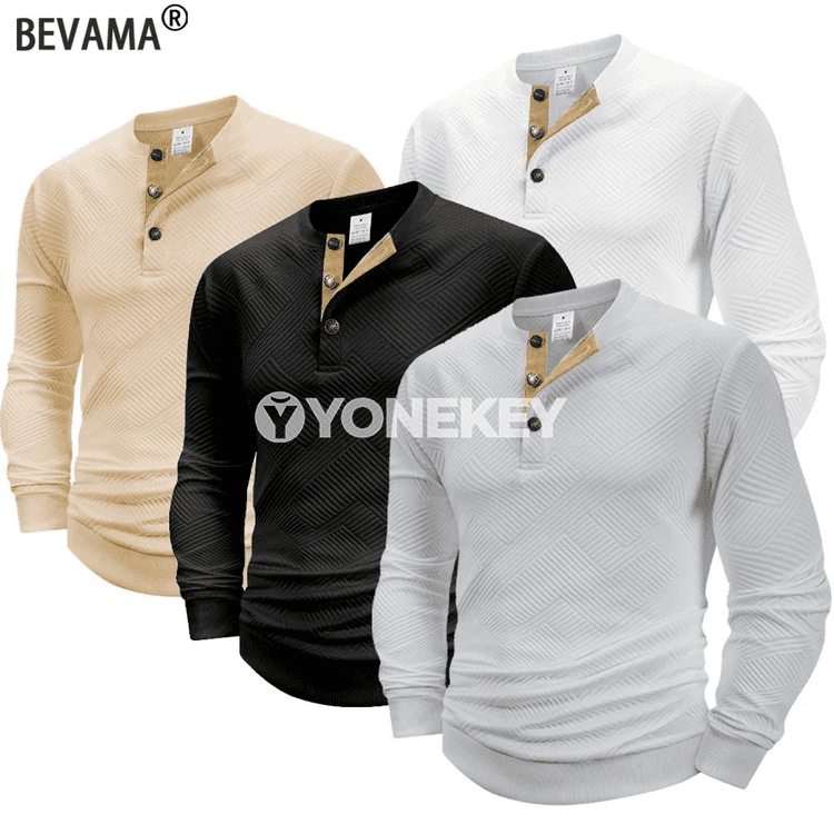 Erkekleriň uzyn ýeňli gündelik henley boýunly pulower futbolkasy