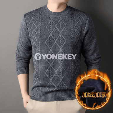 Erkekler üçin geometrik dokaly ýyly ýokarky köýnek, tegelek boýun