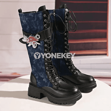 Aýal-gyzlar üçin punk stilindäki ortaky boý kowiý boots