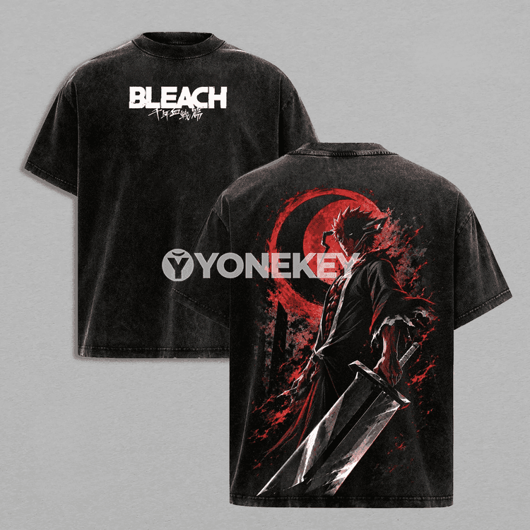 BLEACH anime erkek futbolka, vintage stilli 100% pagta, giň kesim tee