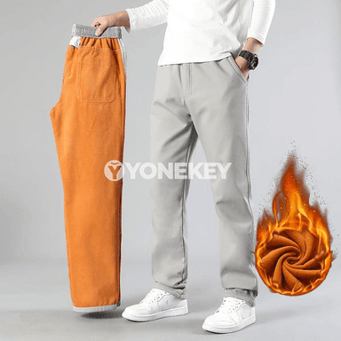 Erkekler üçin ýyly fleece astarly giň balaçlar, köp jübili, 5XL-6XL