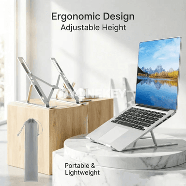 Laptop we planşet üçin sazlanýan ergonomik stend, metal gurluşly