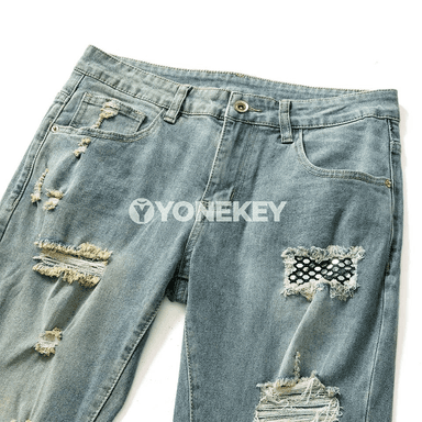 Erkekler üçin gönü kesimli denim jeans balaklar, gündelik stil