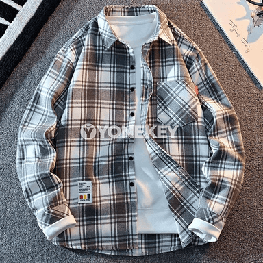 Erkekler üçin klassik flanel köýnek, uzyn ýeňli, rahat biçim