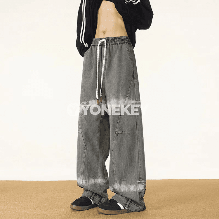 Erkekler üçin American Style pagta jeans, göni giň kesim, rahat balak