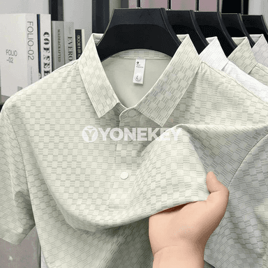 Erkekler üçin jacquard polo futbolka, ýeňil, dem alýan, ýazky-güýzki