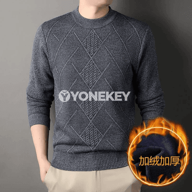 Erkekler üçin ýyly trikotaž pulower, argyle nagyşly, rahat göwre laýyk