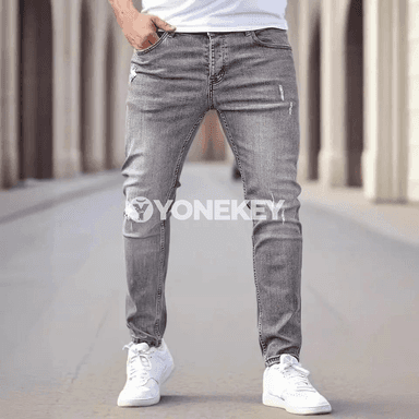 Erkekler üçin slim fit elastik jeans, dar kesim gündelik balak