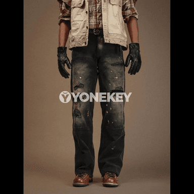 Erkekler üçin giň kesimli ýaşyl-ýaşyl jeans balaklar, gündelik stil