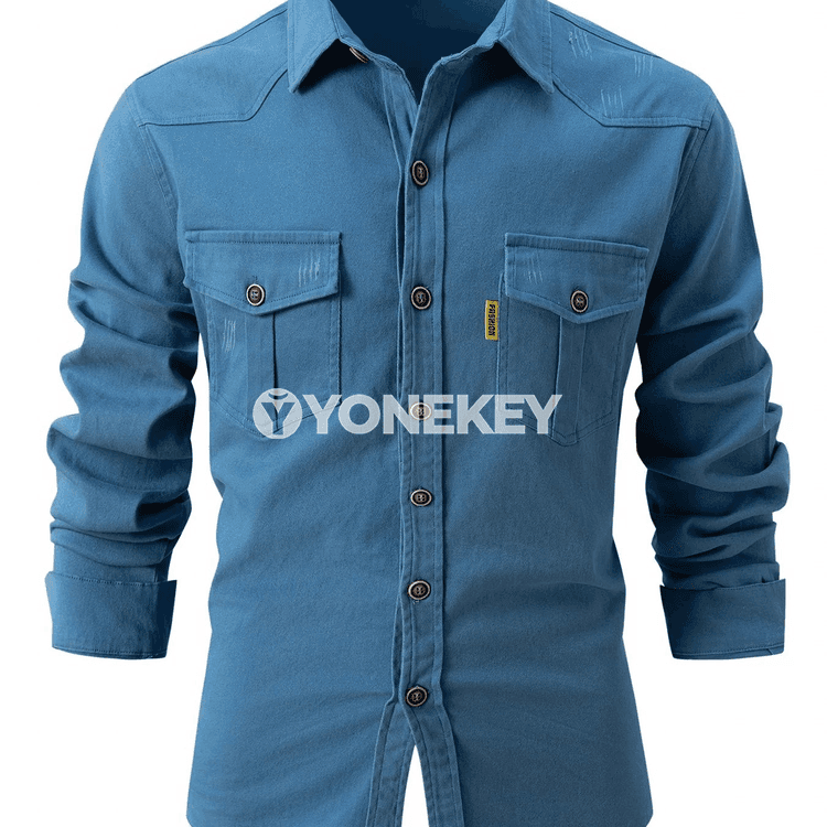 Erkekler üçin pagta denim köýnek, uzyn ýeňli, amatly gündelik stil