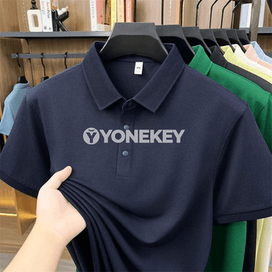 Erkekler üçin rahat waffle polo futbolka, dem alýan gysga ýeňli