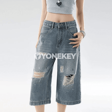 Aýallar üçin giň kesimli ýokary belli vintage jeans balak