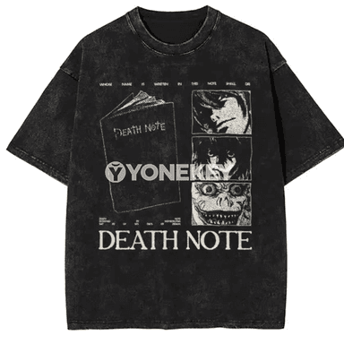 Death Note anime köýnek, uniseks, vintage washed, pagta, şäher stili