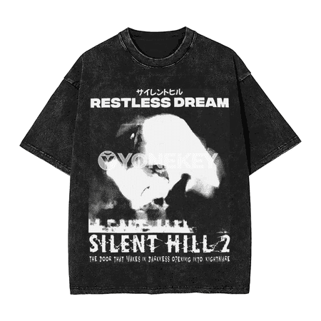 Washed Horror Silent Hill uniseks grafiki futbolka, rahat stil
