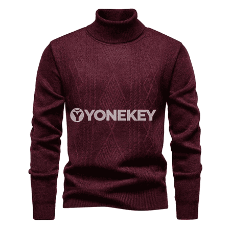 Erkekler üçin ýyly turtlenek trikotaž pullover, argyle nagyşly