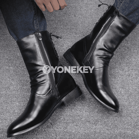 Erkekler üçin deri biker ädikler, ýokary boýun, gara stil