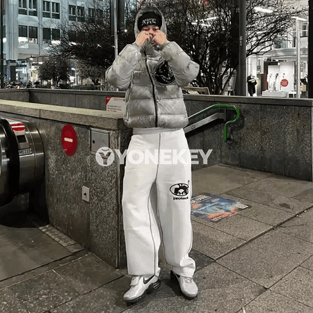 Erkekler üçin giň Y2K baggy balak, ýeňil sport ştany