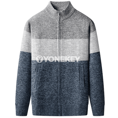 Erkekler üçin gyş ýyly fleece kardigan, zipli, dik boýunly
