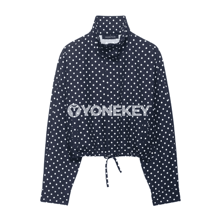 Aýal üçin polka nokatly ýokary ýaka ýeňil penjek