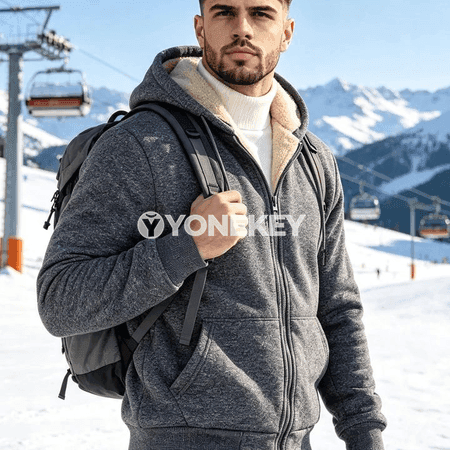 Erkekler üçin ýyly kapüşonly zipli hudy, içi ýüňli amatly model