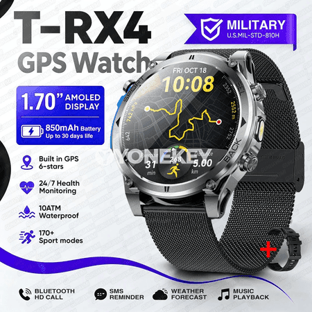 T-RX4 GPS akylly sagat, sport we ýüzmäge laýyk, 850 mAh