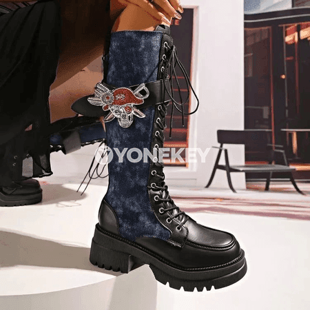 Aýal-gyzlar üçin punk stilindäki ortaky boý kowiý boots
