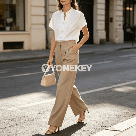Zenanlar üçin ýeňil ýazlyk slim fit düwünli bluzka