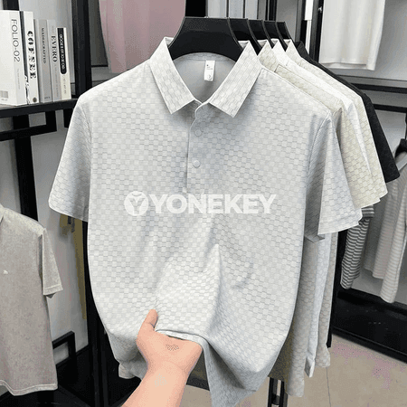 Erkekler üçin jacquard polo futbolka, ýeňil, dem alýan, ýazky-güýzki