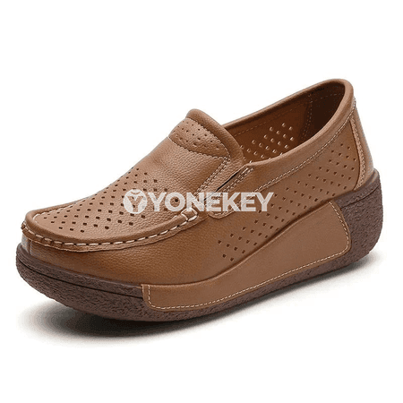 Zenanlar üçin klassik loafer köwüşler, ýokary hilli deri, platformaly