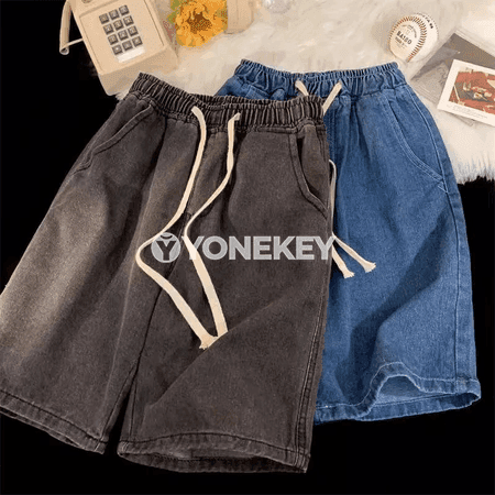 Erkekler üçin giň kesimli denim şortikleri, 2025 vintage stil