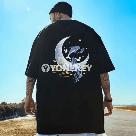 Erkekler üçin giň kesimli nagyşly ýeňil futbolka, 5XL-8XL