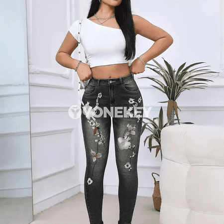 Zenanlar üçin slim fit denim jinsler, ýokary elegan görnüş, M-XXL