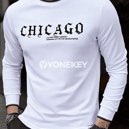 Erkekler üçin ýaz‑güýz uzyn ýeňli 3D ýazgyly casual futbolka