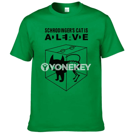 Schrödinger pişigi çaply erkekler üçin ýazky pagta futbolka