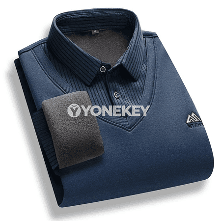 Erkekler üçin ýyly fleece polo boýunly köýnek, gyşky göni model
