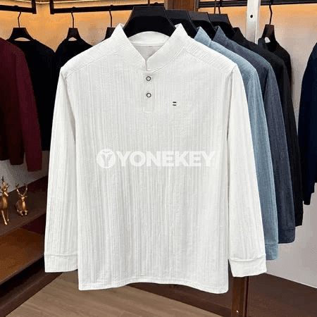 Erkekler üçin uzyn ýeňli regular fit polo köýnek, ofis we gündelik geýim