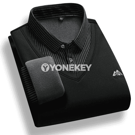 Erkekler üçin ýyly fleece polo boýunly köýnek, gyşky göni model