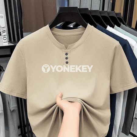 Erkekler üçin gündelik Henley boýunly ýumşak futbolka