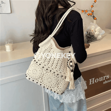Aýallar üçin el dokalan keşdeli tote sumka, tomusky boho stil sumka.