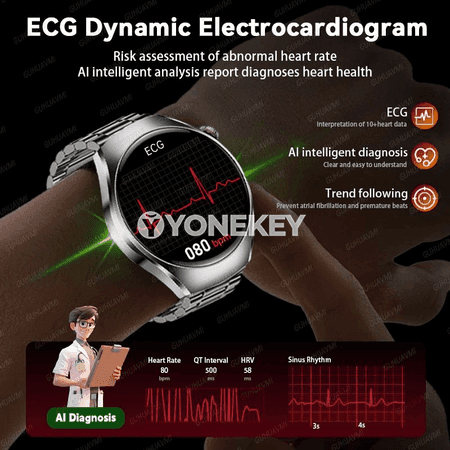 GUHUAVMI akylly sagat 1.47" AMOLED, ECG+PPG, basyş ölçegi