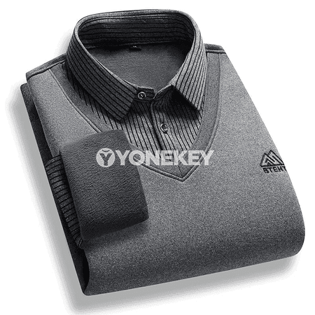 Erkekler üçin ýyly fleece polo boýunly köýnek, gyşky göni model